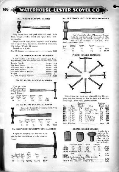 [1930 Catalog Listing of Plomb Body and Fender Tools]