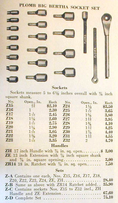 [1930 Catalog Illustration of Big Bertha Socket Set]