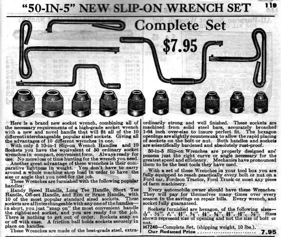 [1922 Catalog Listing for Slip-On Socket Wrench Set]