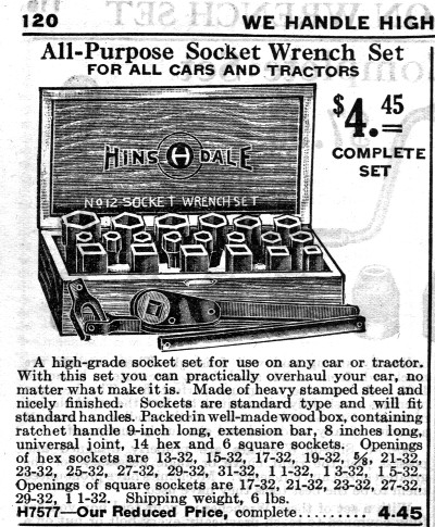 [1922 Catalog Listing for Hinsdale No. 12 Socket Set]