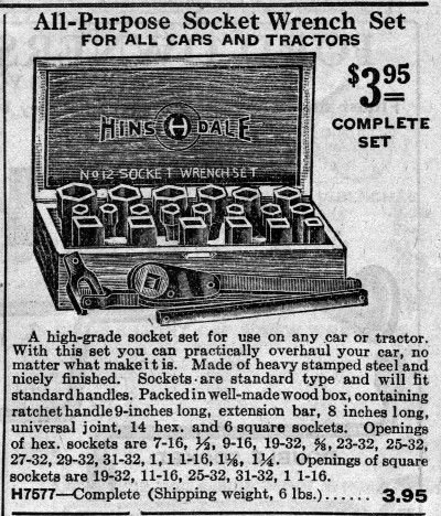[1924 Catalog Listing for Hinsdale No. 12 Socket Set]
