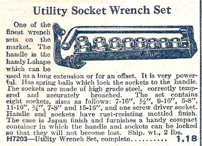 [1926 Catalog Listing for Utility Socket Wrench Set]
