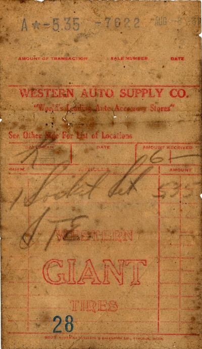 [1931 Sales Receipt for 17-Piece Socket Set]