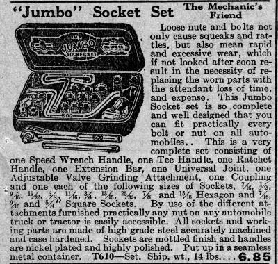 [1927 Catalog Listing for Bog Jumbo Socket Set]