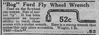 [1927 Catalog Listing for Bog Ford Flywheel Wrench]