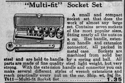 [1929 Catalog Listing for Bog Multi-Fit Socket Set]
