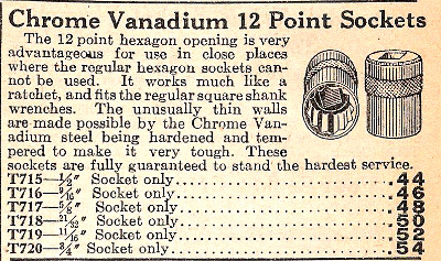 [1930 Catalog Listing for Chrome-Vanadium Sockets]