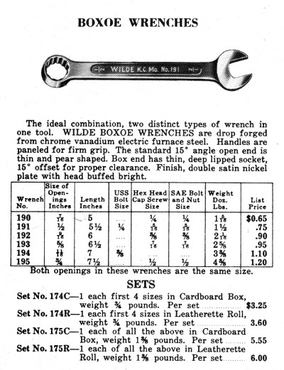 [1941 Catalog Listing for Wilde Combination Wrenches]