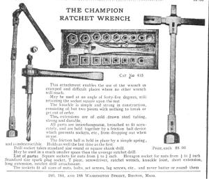 [1909 Catalog Listing for Champion Ratchet Wrench Socket Set]