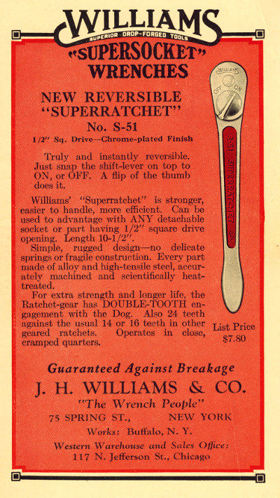 [1933 Catalog Listing for Williams S-51 Reversible Superratchet]