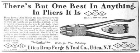[1912 Advertisement for Utica Universal Pliers]